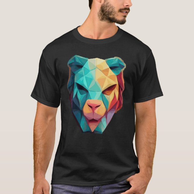 Geometric Lion Polygon Low Poly Lions Face 1 T Shirt (Framsida)