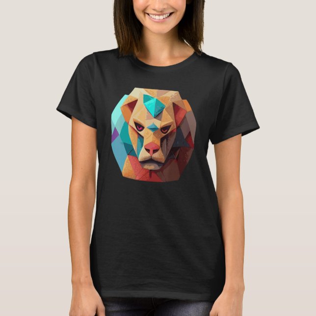 Geometric Lion Polygon Low Poly Lions Face 2 T Shirt (Framsida)