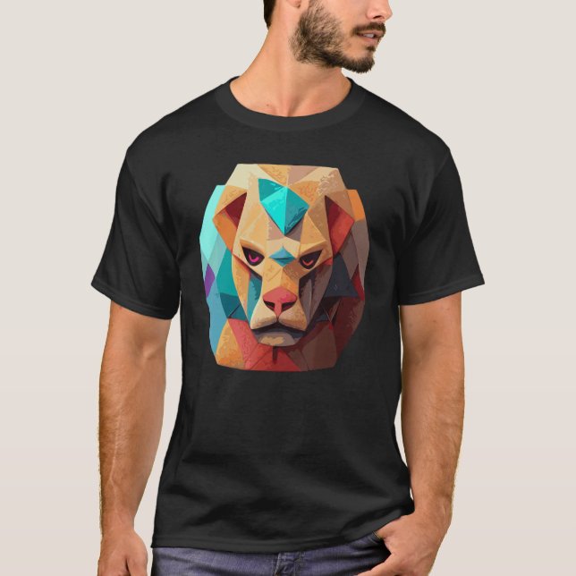 Geometric Lion Polygon Low Poly Lions Face 2 T Shirt (Framsida)