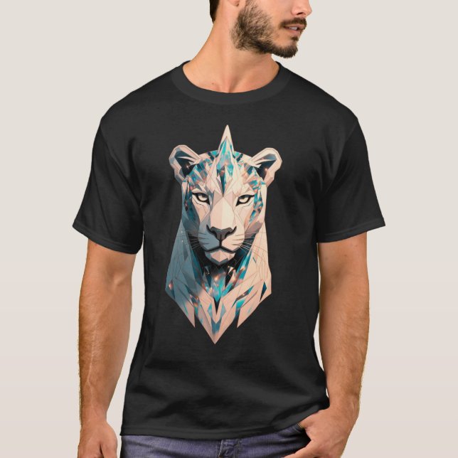 Geometric Lioness Crystal Abstract Animal Art T Shirt (Framsida)