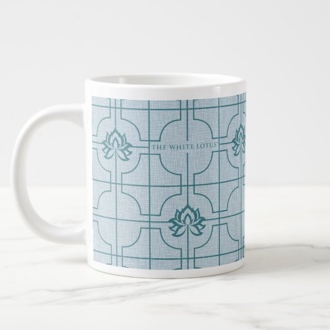Geometric Lotus Grid Mönster - White Lotus Jumbo Mugg (Vänster)