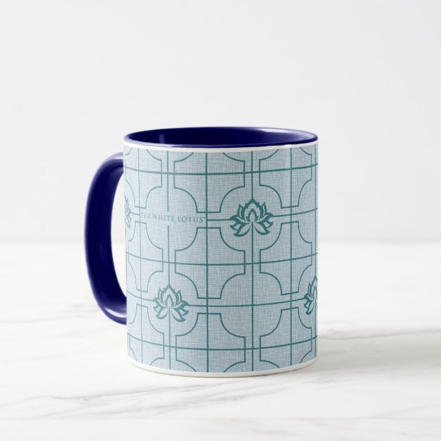 Geometric Lotus Grid Mönster - White Lotus Mugg (Framsida vänster)