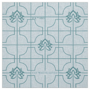 Geometric Lotus Grid Mönster - White Lotus Tyg