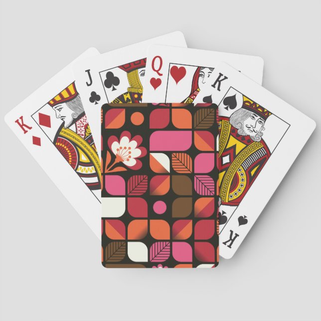 Geometric Löv Flowers Seamless Mönster Casinokort (Baksidan)