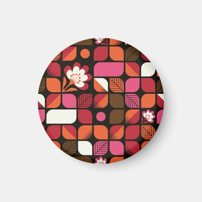 Geometric Löv Flowers Seamless Mönster Magnet (Framsidan)