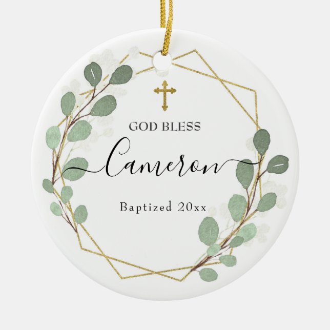 Geometric Löv Greenery Baptized Ceramic Julgransprydnad Keramik (Framsidan)