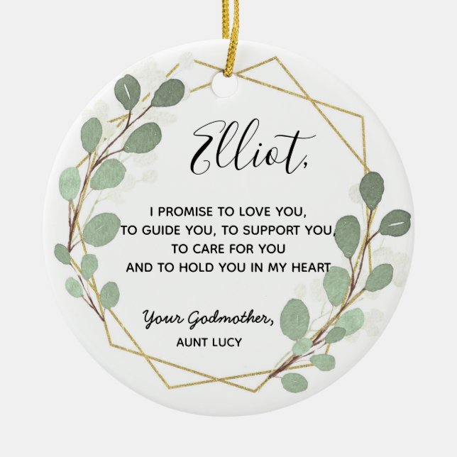 Geometric Löv Greenery Godfather Boy Promise Julgransprydnad Keramik (Framsidan)