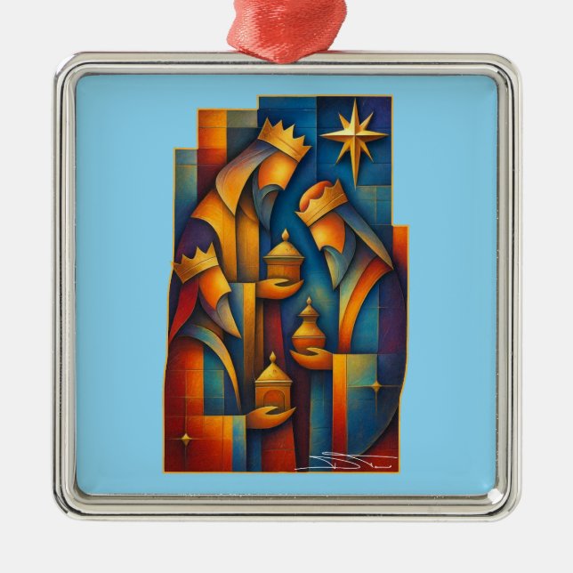 Geometric Magi - Three Wise Men Christmas Star Art Julgransprydnad Metall (Framsidan)