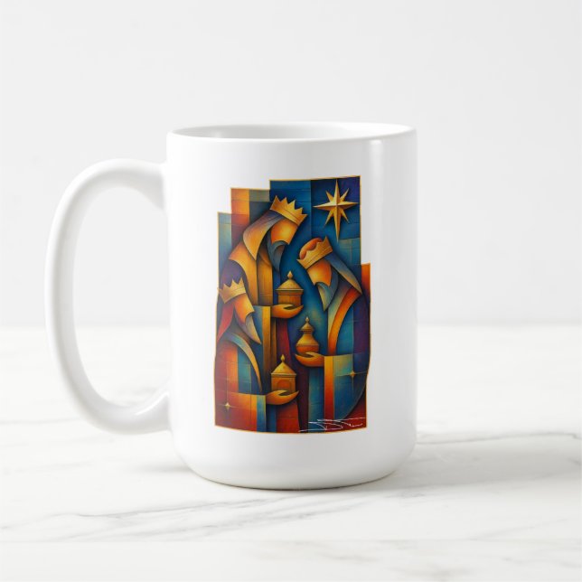 Geometric Magi - Three Wise Men Christmas Star Art Kaffemugg (Vänster)