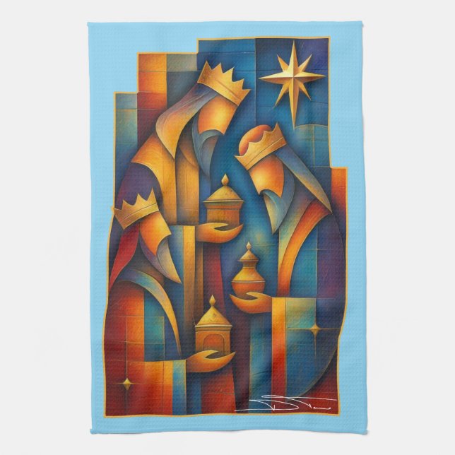 Geometric Magi - Three Wise Men Christmas Star Art Kökshandduk (Vertikal)