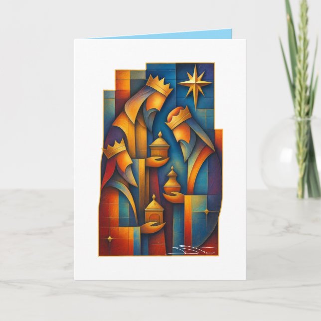 Geometric Magi - Three Wise Men Christmas Star Art Kort (Framsida)