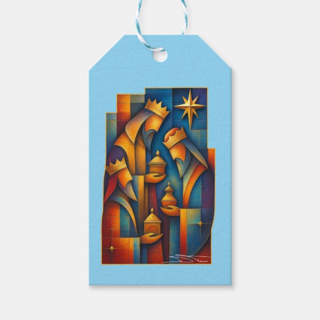 Geometric Magi - Three Wise Men Christmas Star Art Presentetikett (Framsidan)
