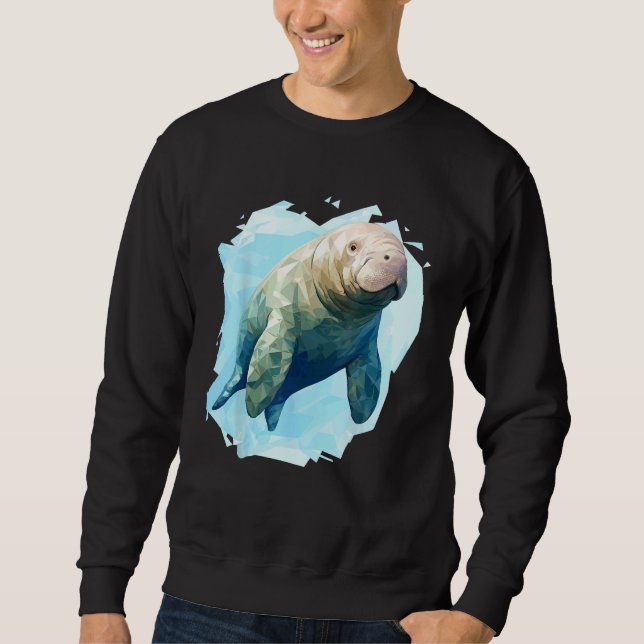 Geometric Manatee Älskare Polygon Dugong Oceanolog Lång Ärmad Tröja (Framsida)