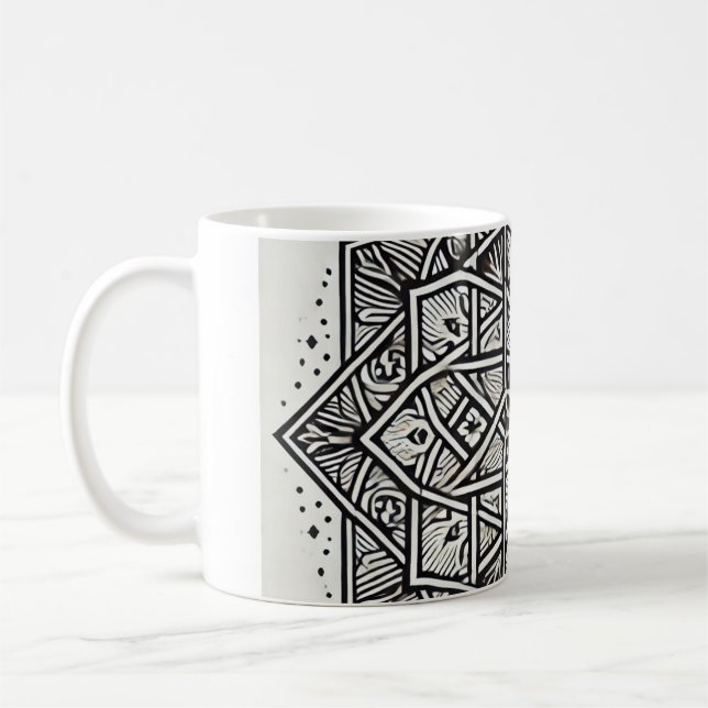 "Geometric Mandala Art Mugg - Unik svartvitt (Vänster)
