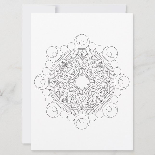 Geometric Mandala Black Linjer v2-färgmall Julkort (Framsida)