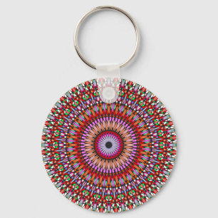 Geometric Mandala Blue Red Design Nyckelring