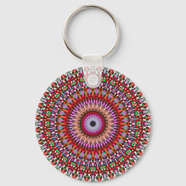 Geometric Mandala Blue Red Design Nyckelring (Framsida)