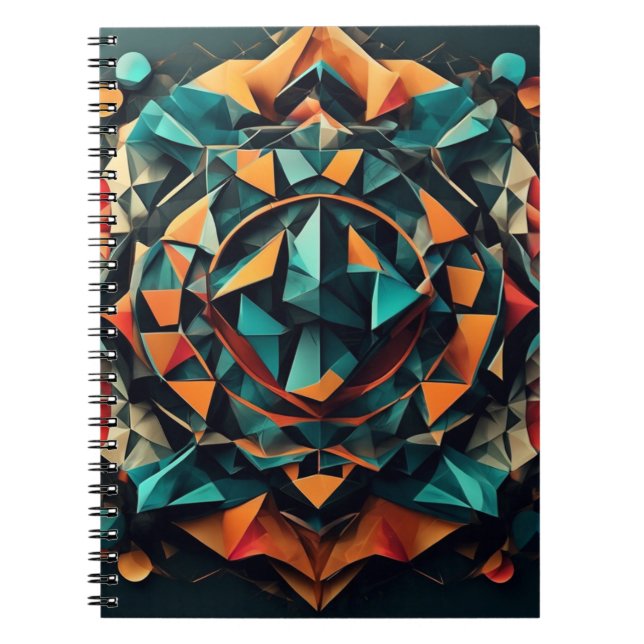 Geometric Mandala Fusion: Blue & Orange Dynamic De Anteckningsbok (Framsidan)