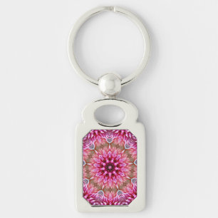 Geometric Mandala Rosa Flower Mönster-67545 Rektangulärt Silverfärgad Nyckelring