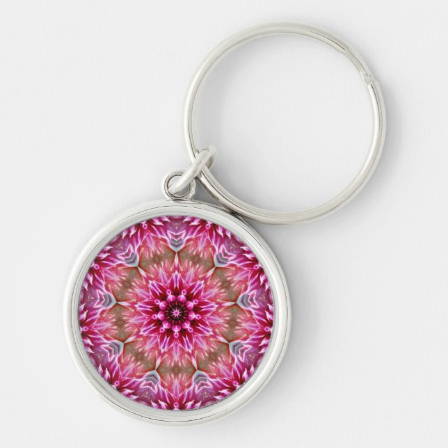 Geometric Mandala Rosa Flower Mönster-67545 Rund Silverfärgad Nyckelring (Framsidan)