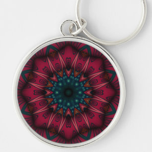 Geometric Mandala Rund Silverfärgad Nyckelring