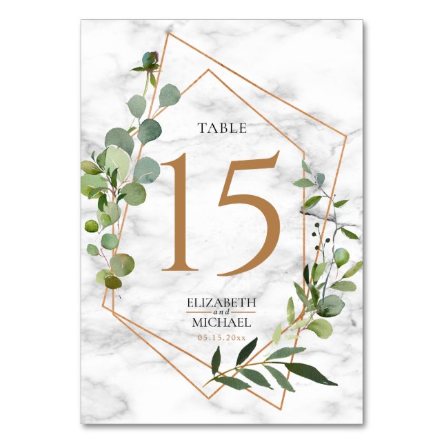 Geometric Marble Eucalyptus Elegant bröllop Bordsnummer (Framsidan)