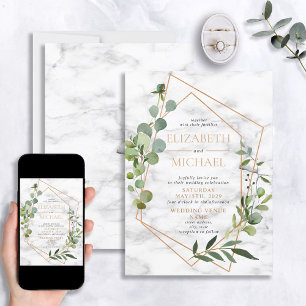 Geometric Marble Eucalyptus Elegant bröllop Inbjudningar