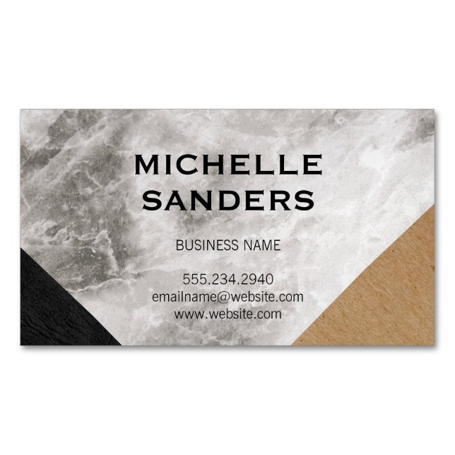 Geometric Marble Faux Leather Craft Magnetiska Visitkort (Framsida)