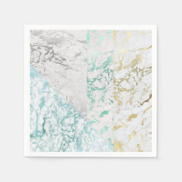 Geometric Marble Grått Silver Mint Blue Guld Pappersservett