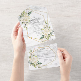 Geometric Marble White Blommigt Bröllop