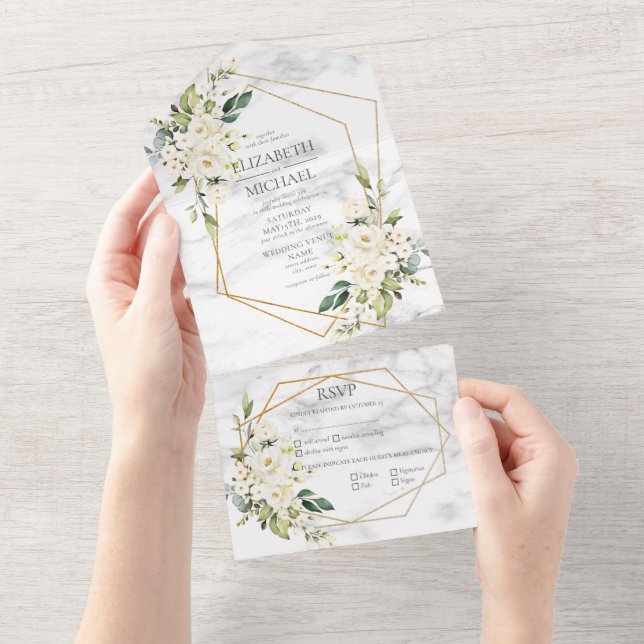 Geometric Marble White Blommigt Bröllop (Tearaway)