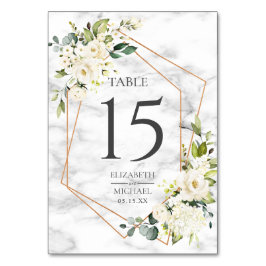 Geometric Marble White Blommigt Bröllop Bordsnummer