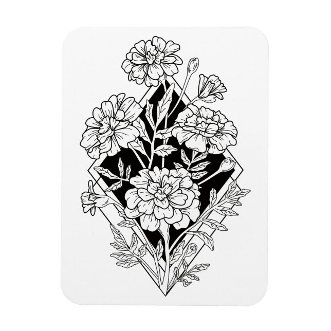 Geometric Marigold Flowers Magnet (Vertikal)