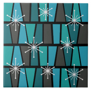 Geometric MCM Abstrakt Turcos Teal Kakelplatta