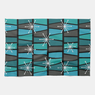 Geometric MCM Abstrakt Turcos Teal Kökshandduk