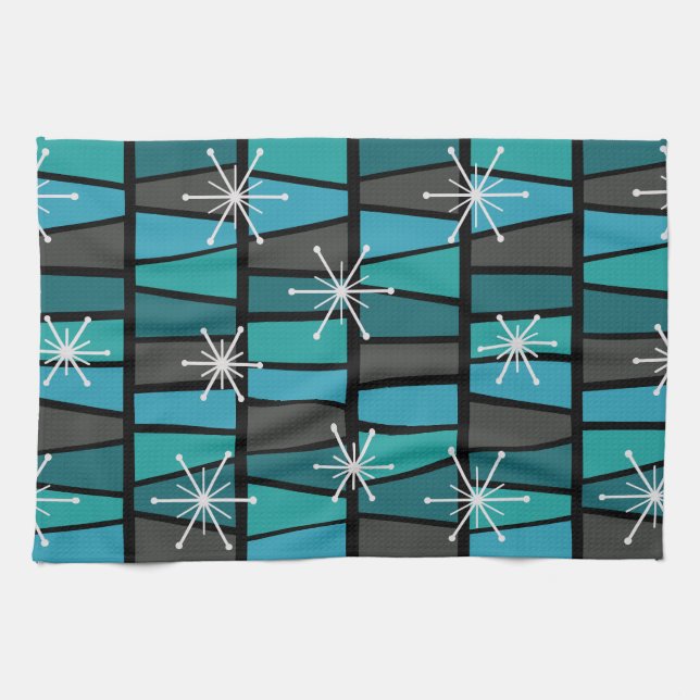 Geometric MCM Abstrakt Turcos Teal Kökshandduk (Horisontell)