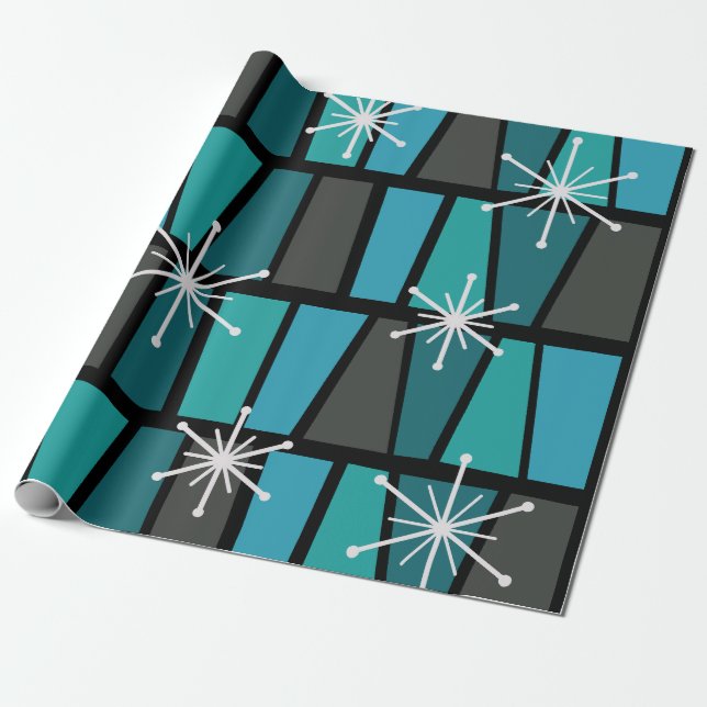 Geometric MCM Abstrakt Turcos Teal Presentpapper (Utrullad)