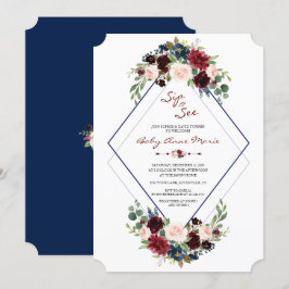 Geometric Merlot Navy Blommigt Sip & See Baby Show Inbjudningar