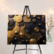 Geometric Metallic Abstrakt Wall Art - Guld och Bl