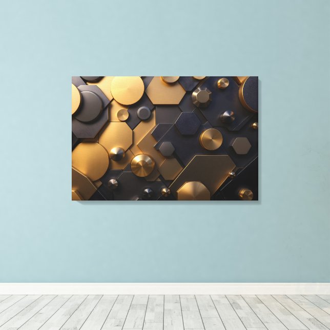 Geometric Metallic Abstrakt Wall Art - Guld och Bl Canvastryck (Insitu (trägolv))