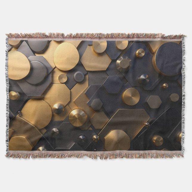 Geometric Metallic Abstrakt Wall Art - Guld och Bl Filt (Framsidan)