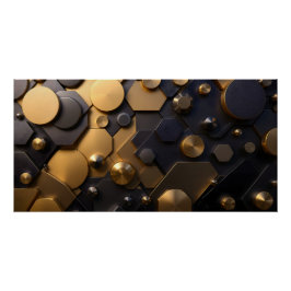 Geometric Metallic Abstrakt Wall Art - Guld och Bl Perfect Poster