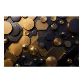 Geometric Metallic Abstrakt Wall Art - Guld och Bl Perfect Poster