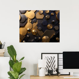 Geometric Metallic Abstrakt Wall Art - Guld och Bl Poster