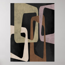 Geometric Mid Century Modern Abstrakt Black Brown Poster