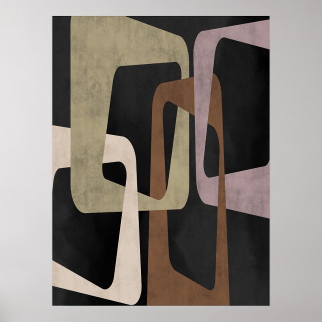 Geometric Mid Century Modern Abstrakt Black Brown Poster (Framsidan)