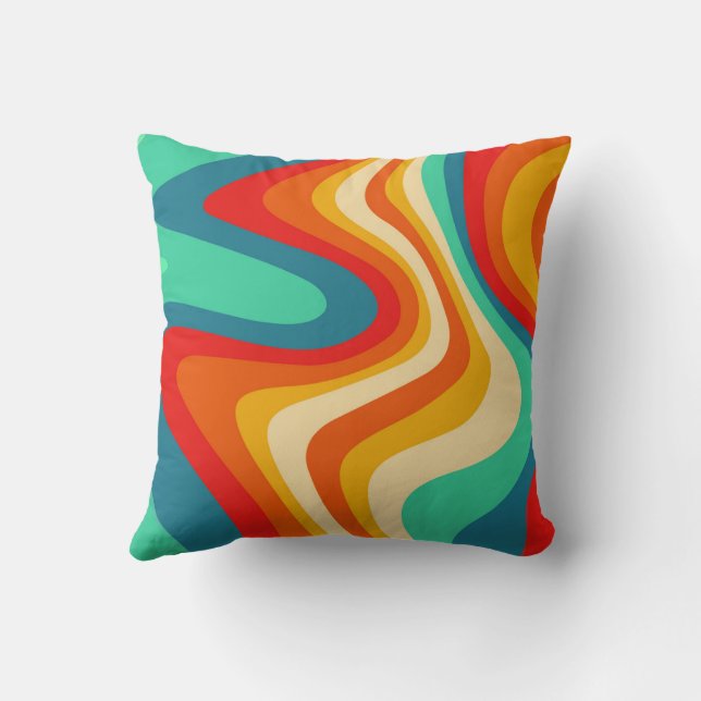 Geometric Mid Century Retro Vågar Rainbow Trendig Kudde (Baksida)