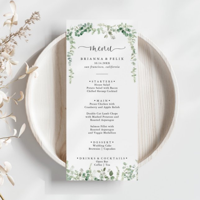 Geometric Minimalist Eucalyptus Dinner Menu Meny (Skapare uppladdad)