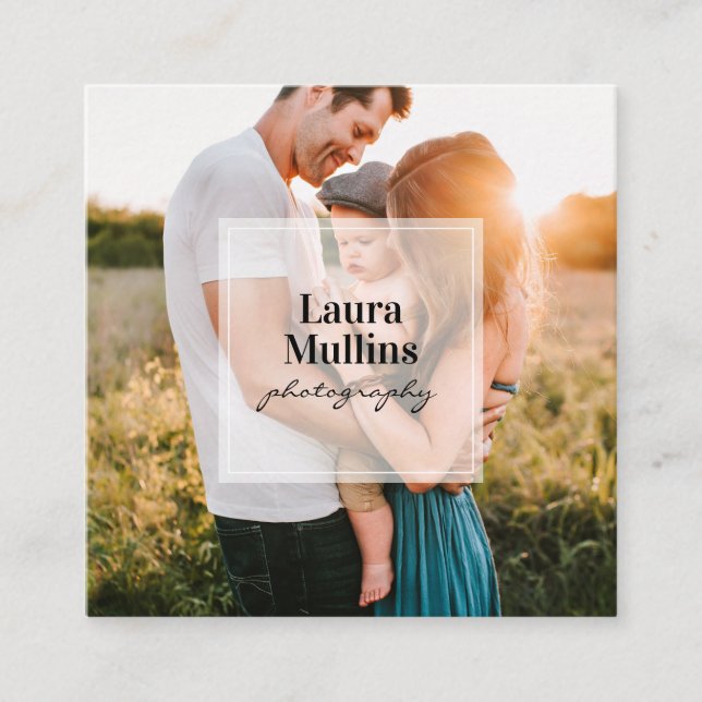 Geometric minimum white square modern foto fyrkantigt visitkort (Framsida)