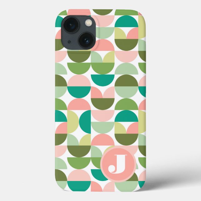 Geometric Mod Grönt Monogram iPhone/iPad-fall (Baksida)